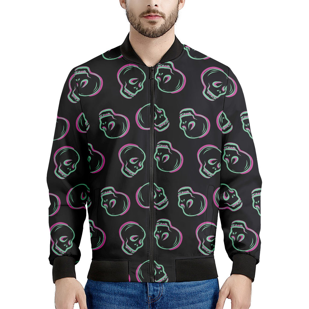 Purple And Teal Skull Pattern Print Men's Bomber Jacket
