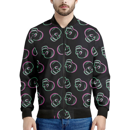 Purple And Teal Skull Pattern Print Men's Bomber Jacket