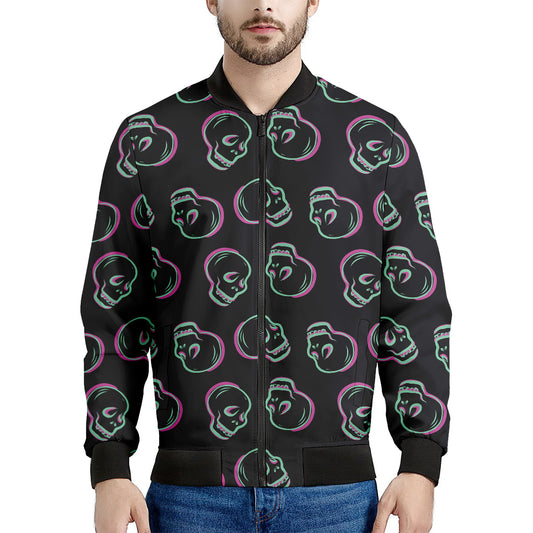 Purple And Teal Skull Pattern Print Men's Bomber Jacket