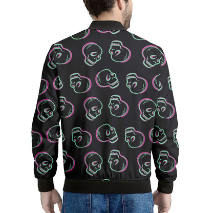 Purple And Teal Skull Pattern Print Men's Bomber Jacket