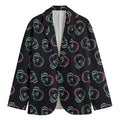 Purple And Teal Skull Pattern Print Men's Cotton Blazer