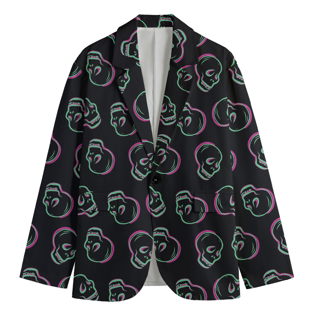 Purple And Teal Skull Pattern Print Men's Cotton Blazer