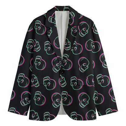 Purple And Teal Skull Pattern Print Men's Cotton Blazer