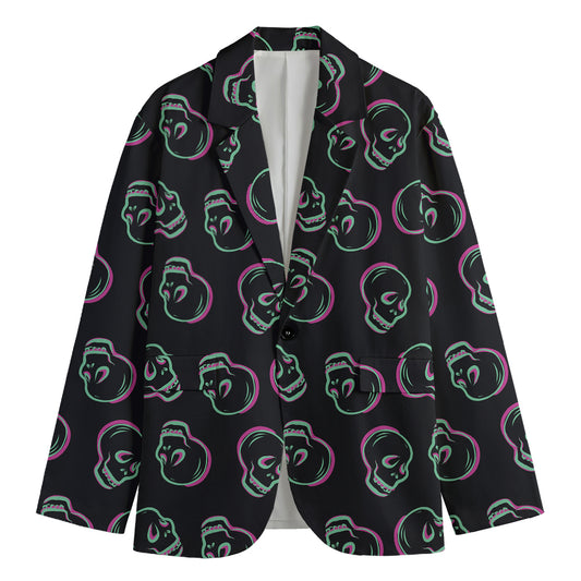 Purple And Teal Skull Pattern Print Men's Cotton Blazer