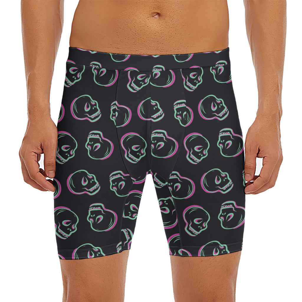 Purple And Teal Skull Pattern Print Men's Long Boxer Briefs