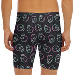 Purple And Teal Skull Pattern Print Men's Long Boxer Briefs