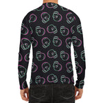 Purple And Teal Skull Pattern Print Men's Long Sleeve Rash Guard