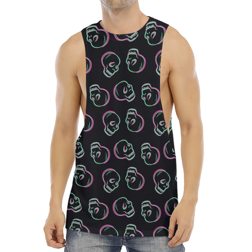 Purple And Teal Skull Pattern Print Men's Muscle Tank Top