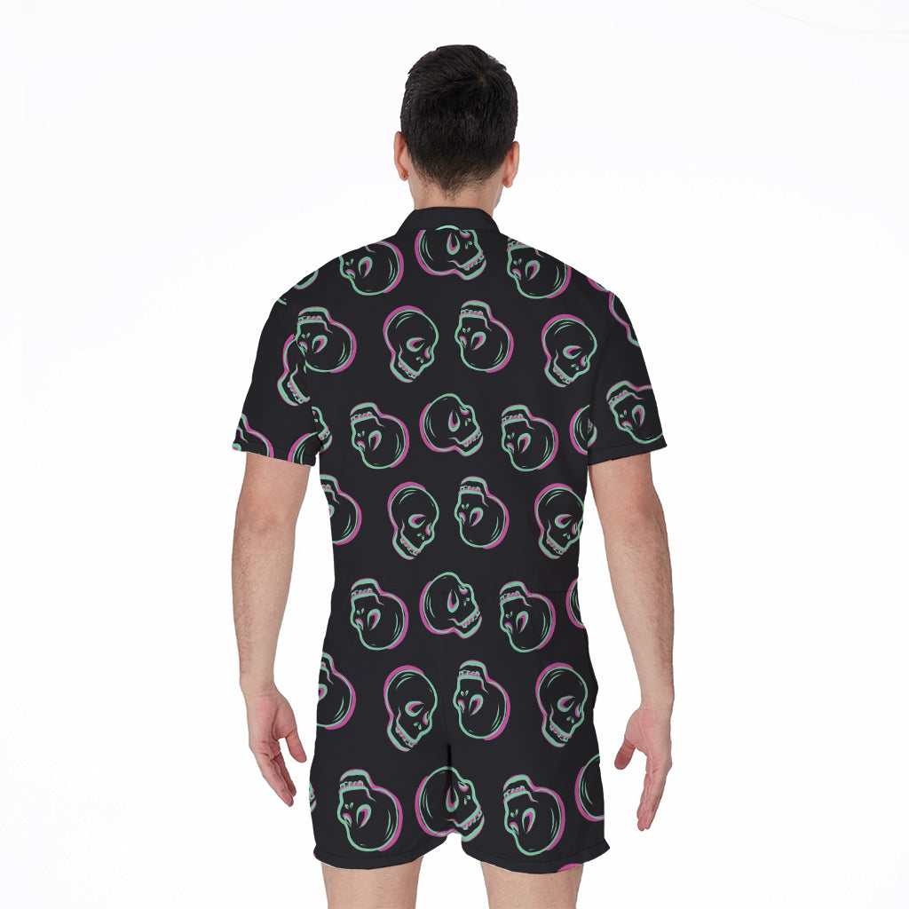 Purple And Teal Skull Pattern Print Men's Rompers