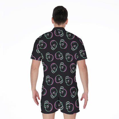 Purple And Teal Skull Pattern Print Men's Rompers