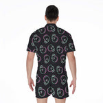 Purple And Teal Skull Pattern Print Men's Rompers