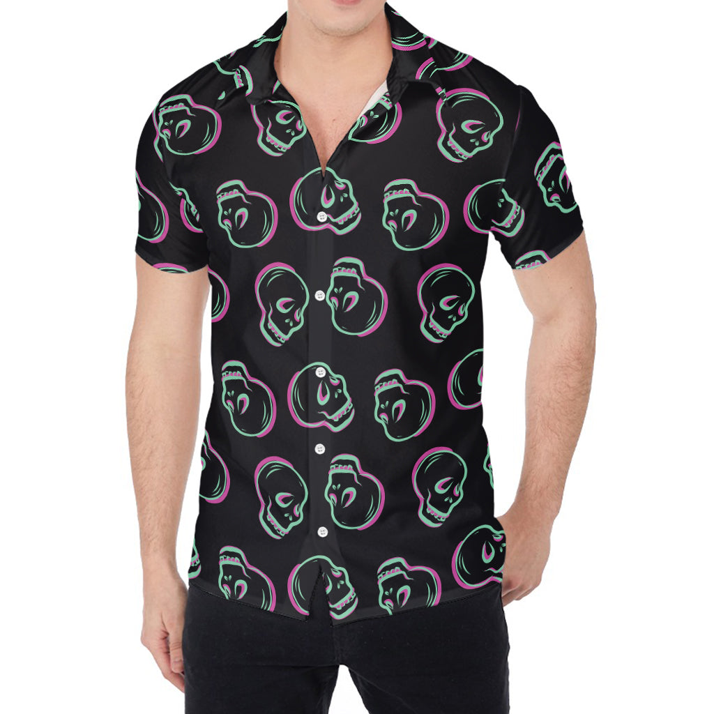 Purple And Teal Skull Pattern Print Men's Shirt