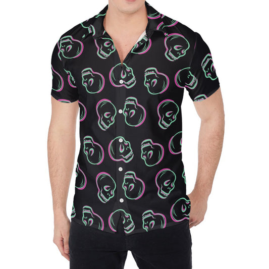 Purple And Teal Skull Pattern Print Men's Shirt