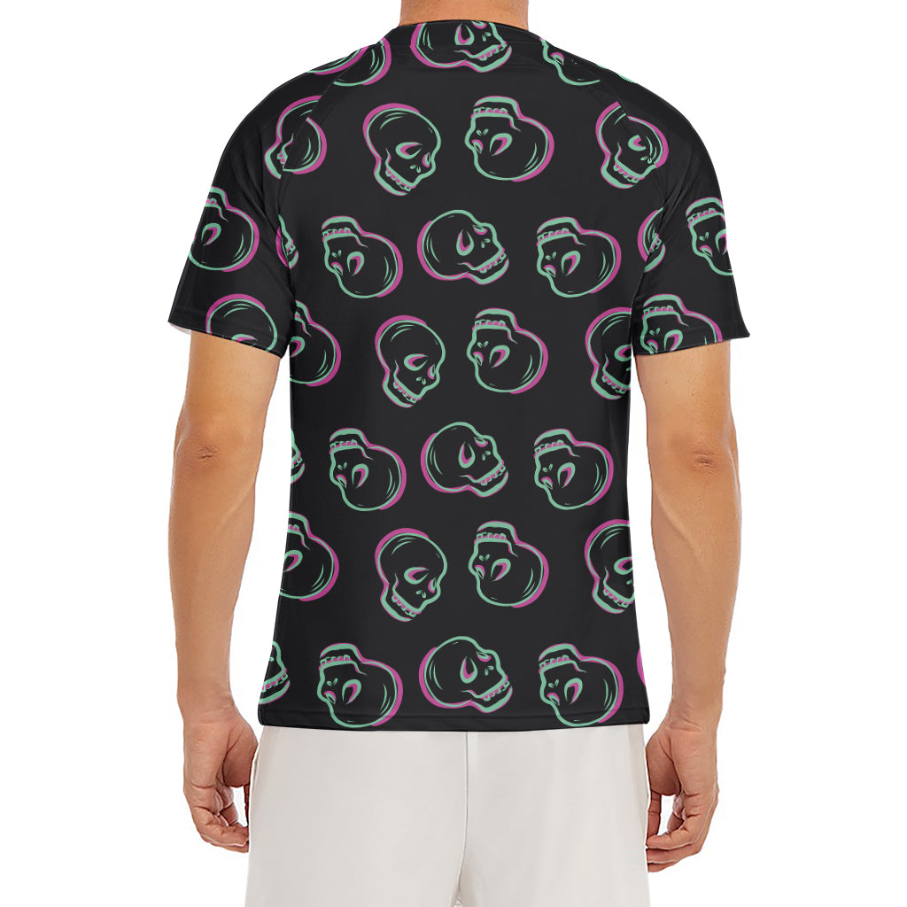 Purple And Teal Skull Pattern Print Men's Short Sleeve Rash Guard