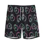 Purple And Teal Skull Pattern Print Men's Sports Shorts