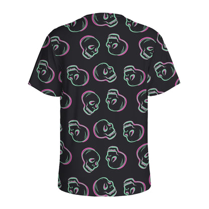 Purple And Teal Skull Pattern Print Men's Sports T-Shirt