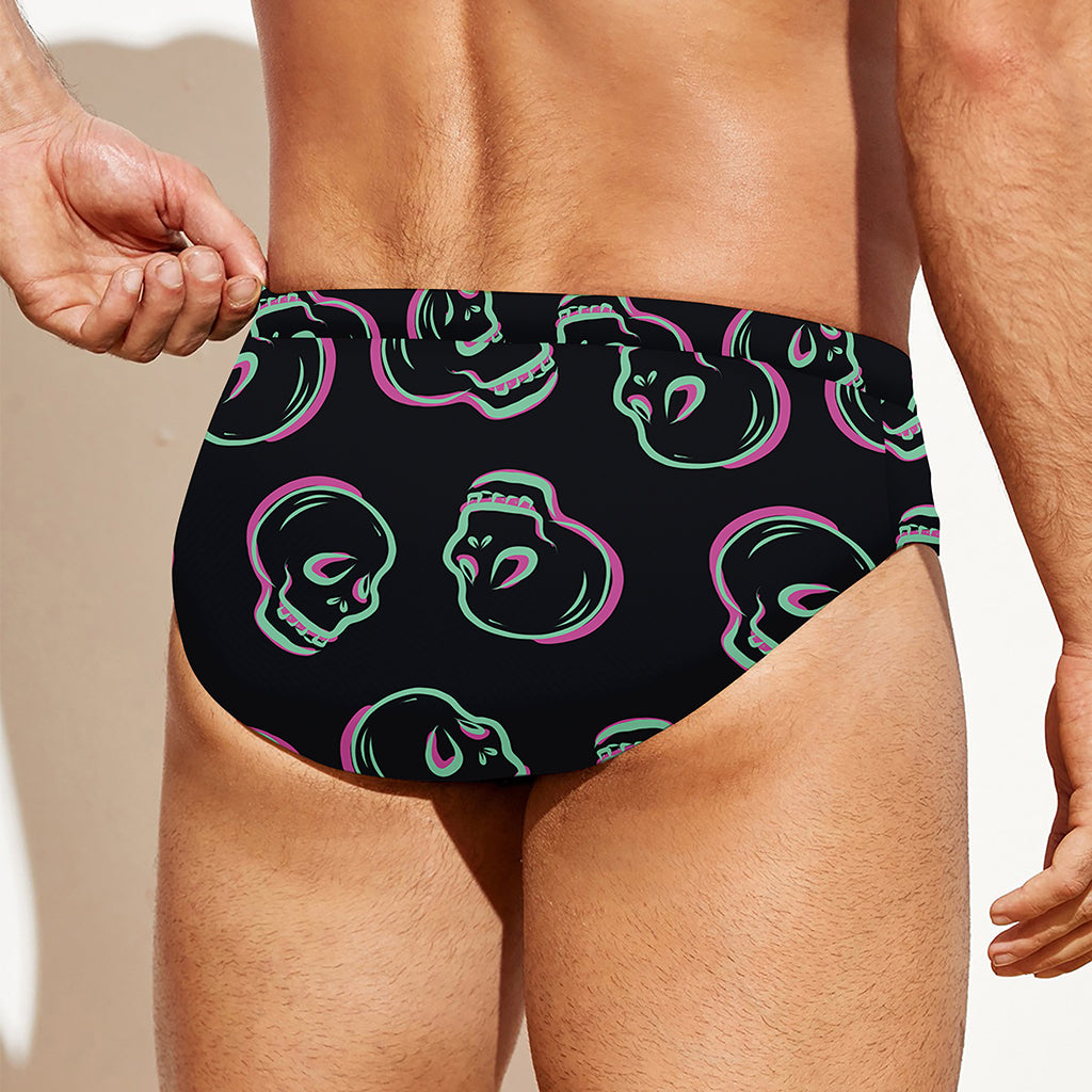 Purple And Teal Skull Pattern Print Men's Swim Briefs