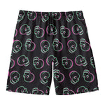 Purple And Teal Skull Pattern Print Men's Swim Trunks