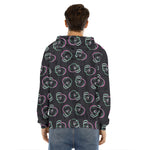 Purple And Teal Skull Pattern Print Men's Velvet Pullover Hoodie