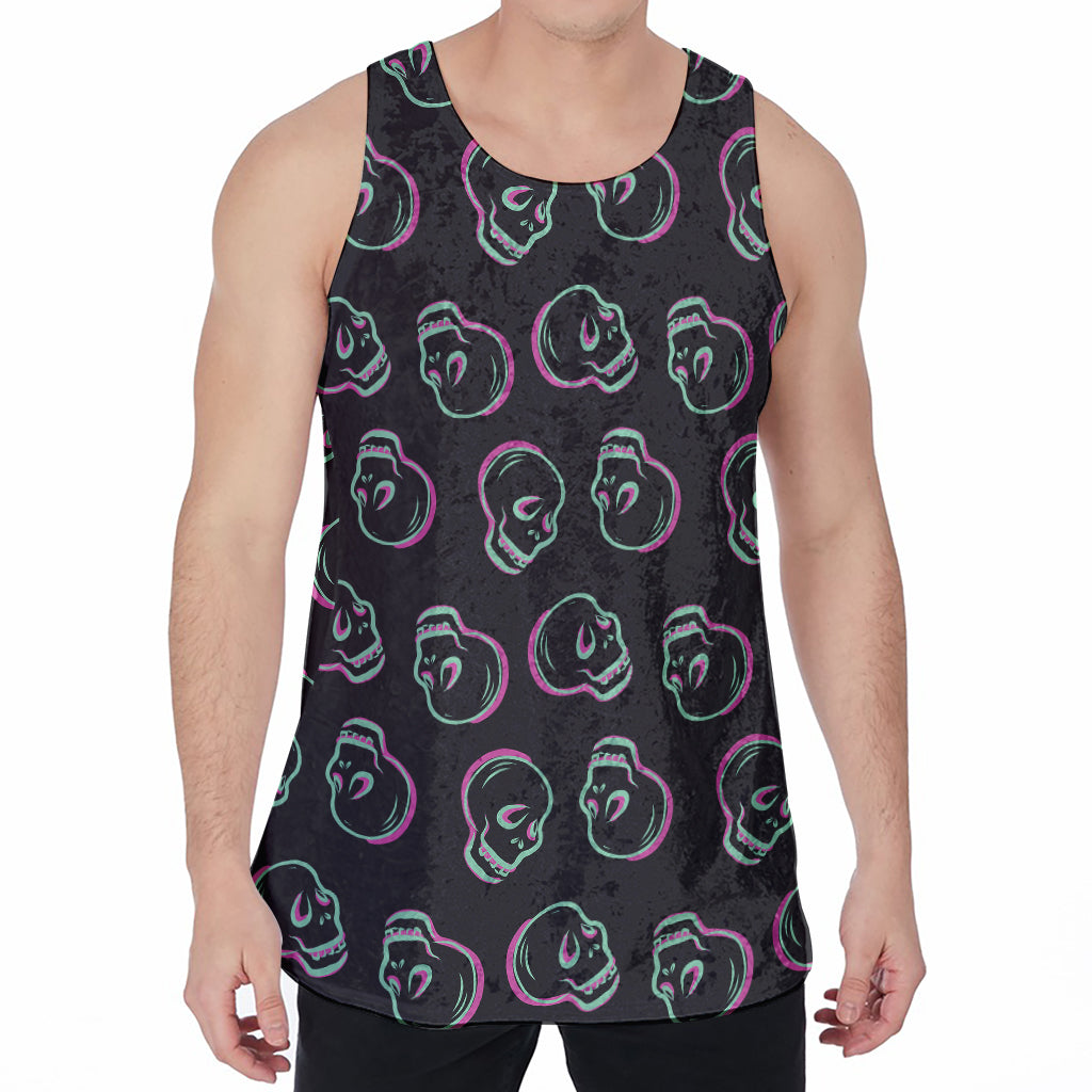 Purple And Teal Skull Pattern Print Men's Velvet Tank Top