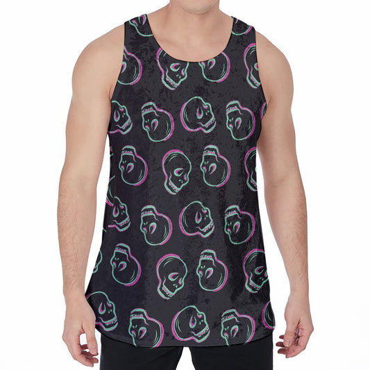 Purple And Teal Skull Pattern Print Men's Velvet Tank Top