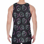 Purple And Teal Skull Pattern Print Men's Velvet Tank Top