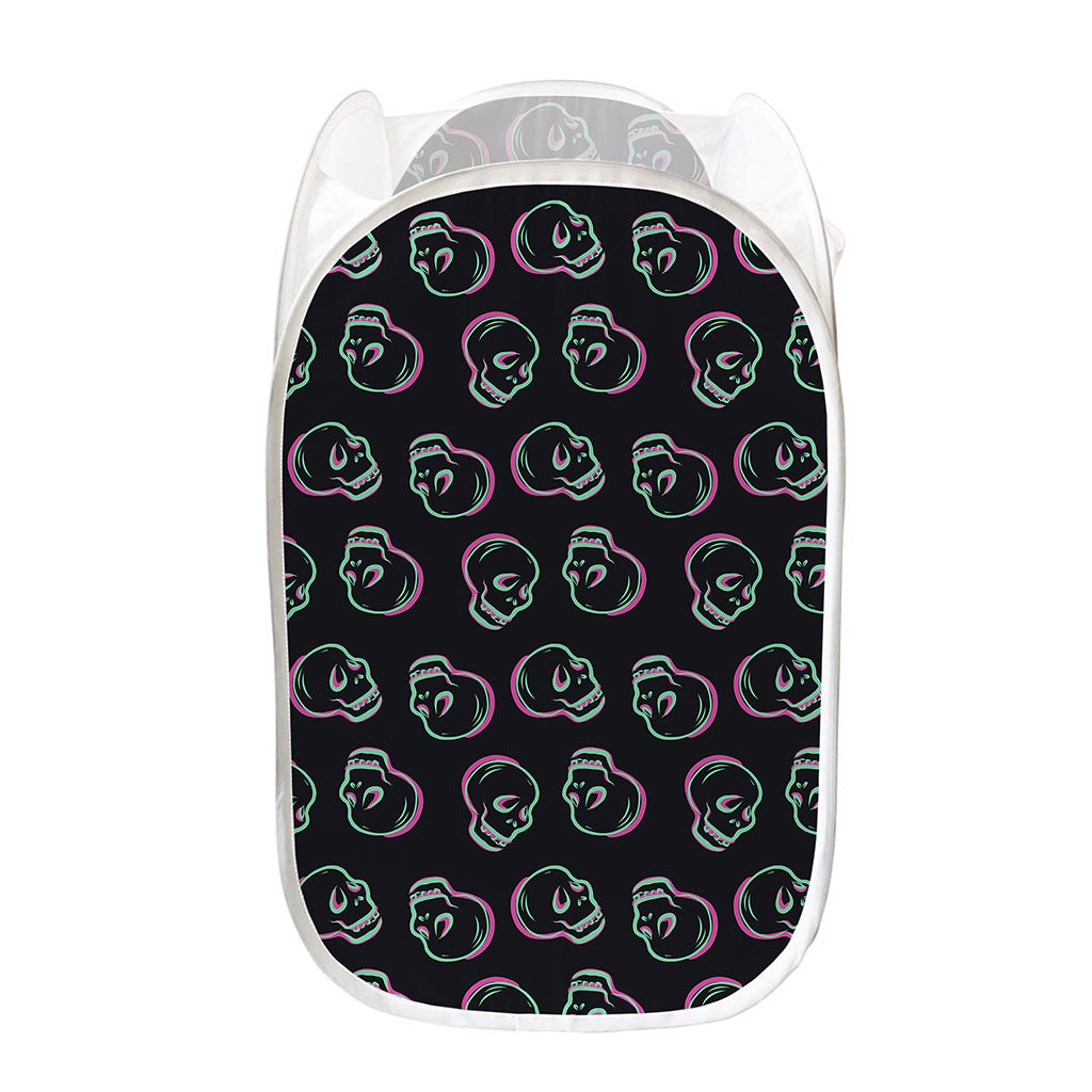 Purple And Teal Skull Pattern Print Mesh Laundry Hamper