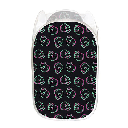 Purple And Teal Skull Pattern Print Mesh Laundry Hamper