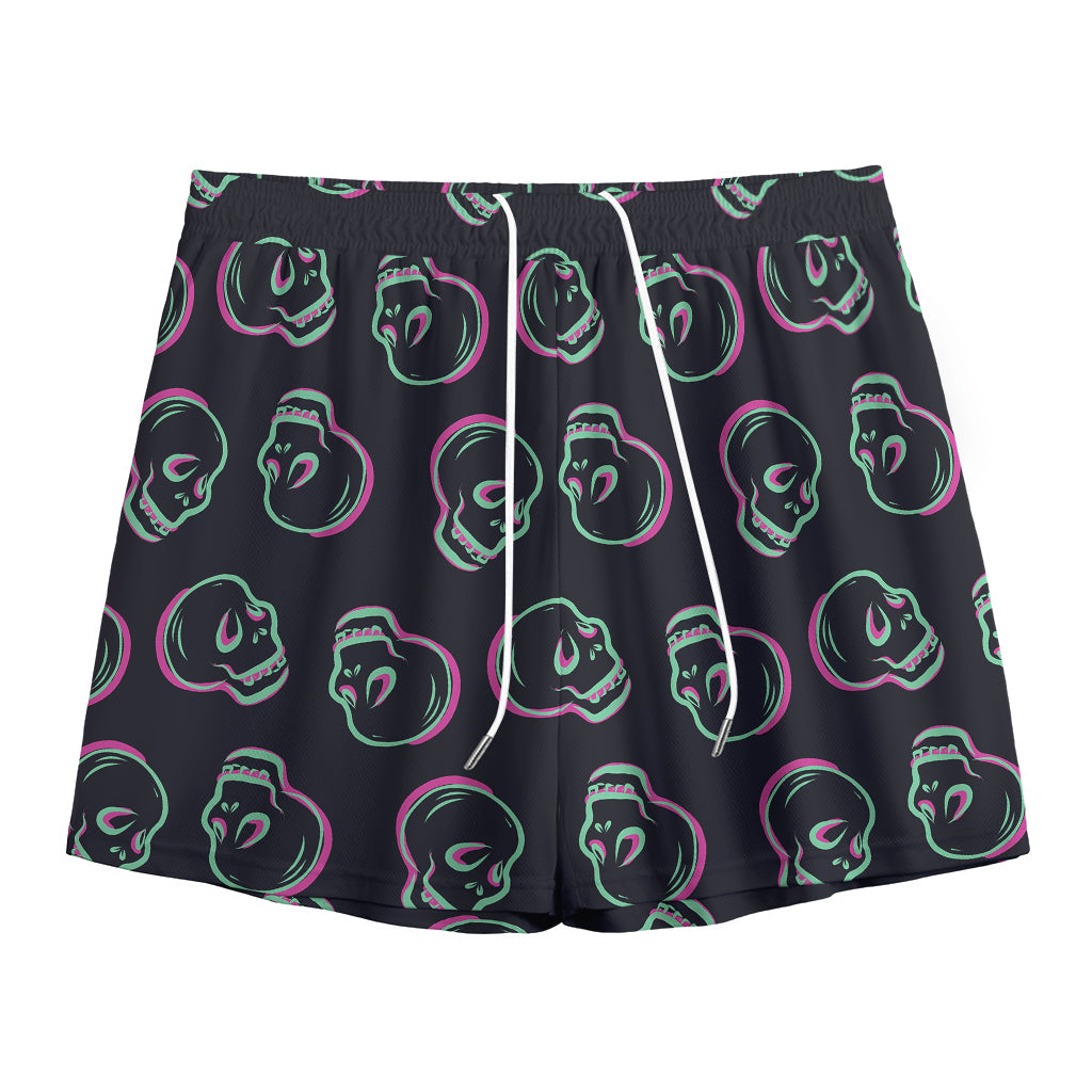 Purple And Teal Skull Pattern Print Mesh Shorts