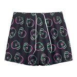Purple And Teal Skull Pattern Print Mesh Shorts