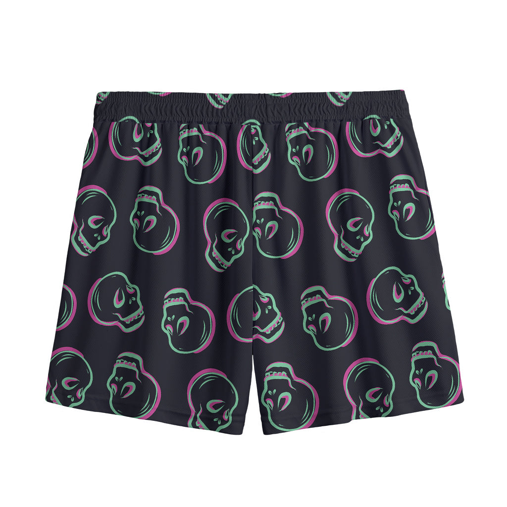 Purple And Teal Skull Pattern Print Mesh Shorts