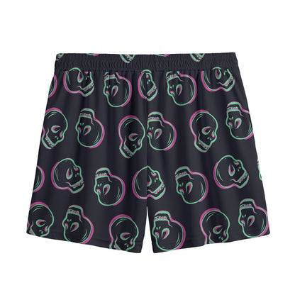 Purple And Teal Skull Pattern Print Mesh Shorts