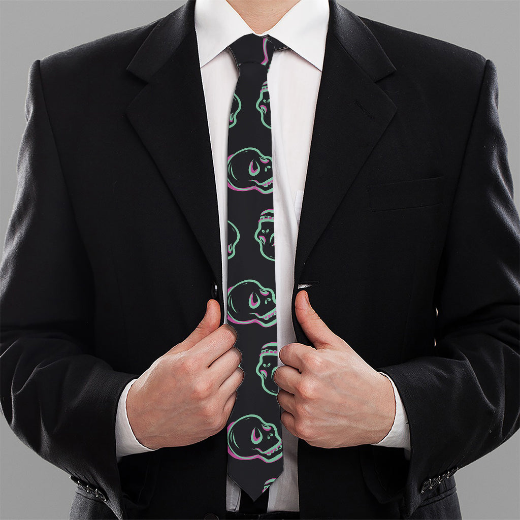 Purple And Teal Skull Pattern Print Necktie