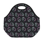 Purple And Teal Skull Pattern Print Neoprene Lunch Bag