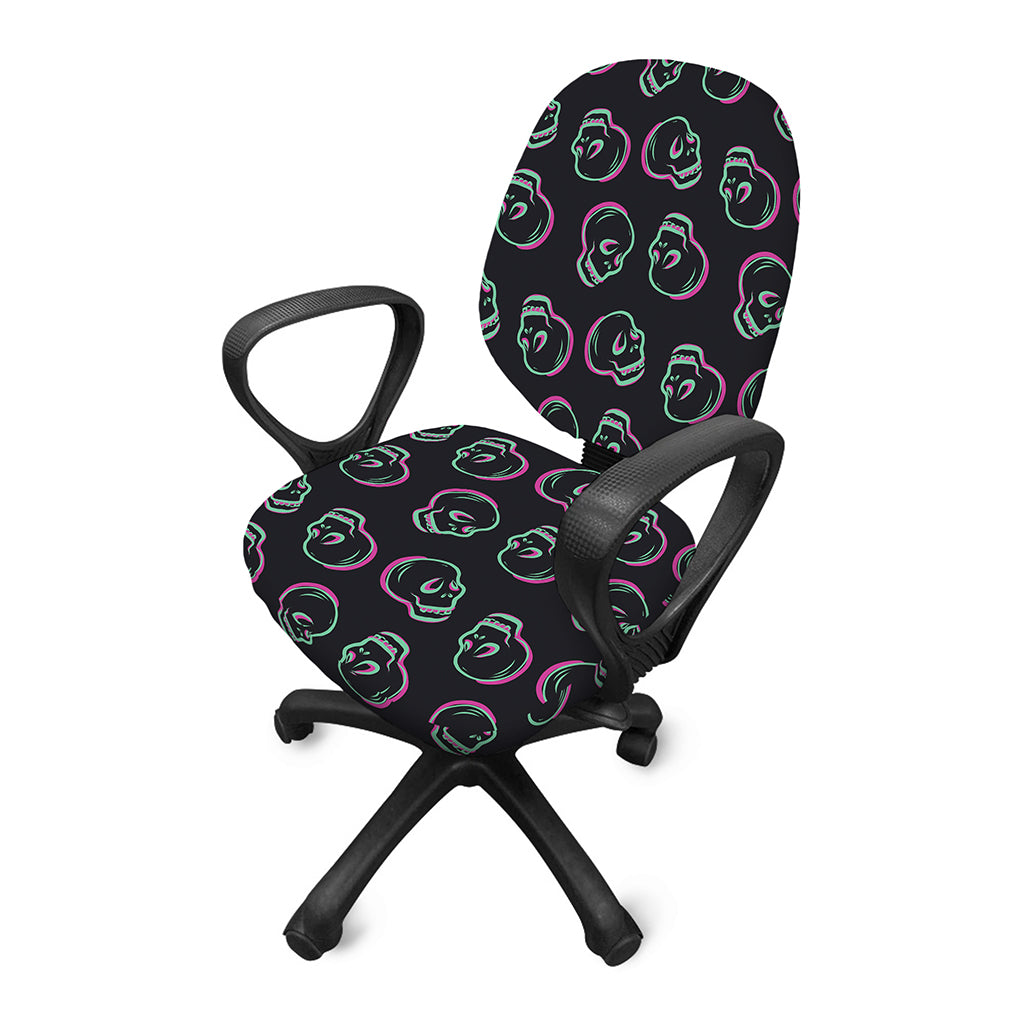 Purple And Teal Skull Pattern Print Office Chair Cover