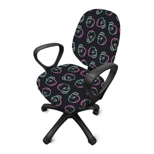 Purple And Teal Skull Pattern Print Office Chair Cover