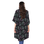 Purple And Teal Skull Pattern Print Open Front Beach Cover Up