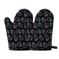 Purple And Teal Skull Pattern Print Oven Mitts