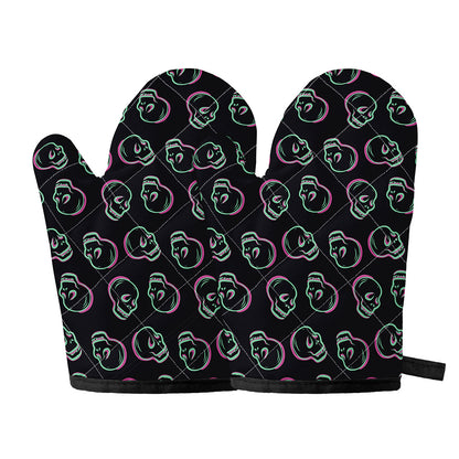 Purple And Teal Skull Pattern Print Oven Mitts
