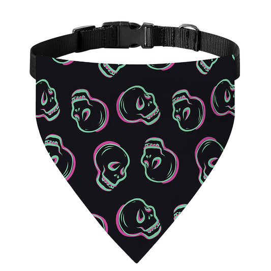 Purple And Teal Skull Pattern Print Over The Collar Dog Bandana