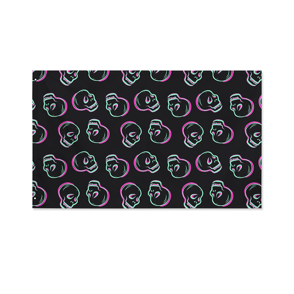 Purple And Teal Skull Pattern Print Polyester Flag