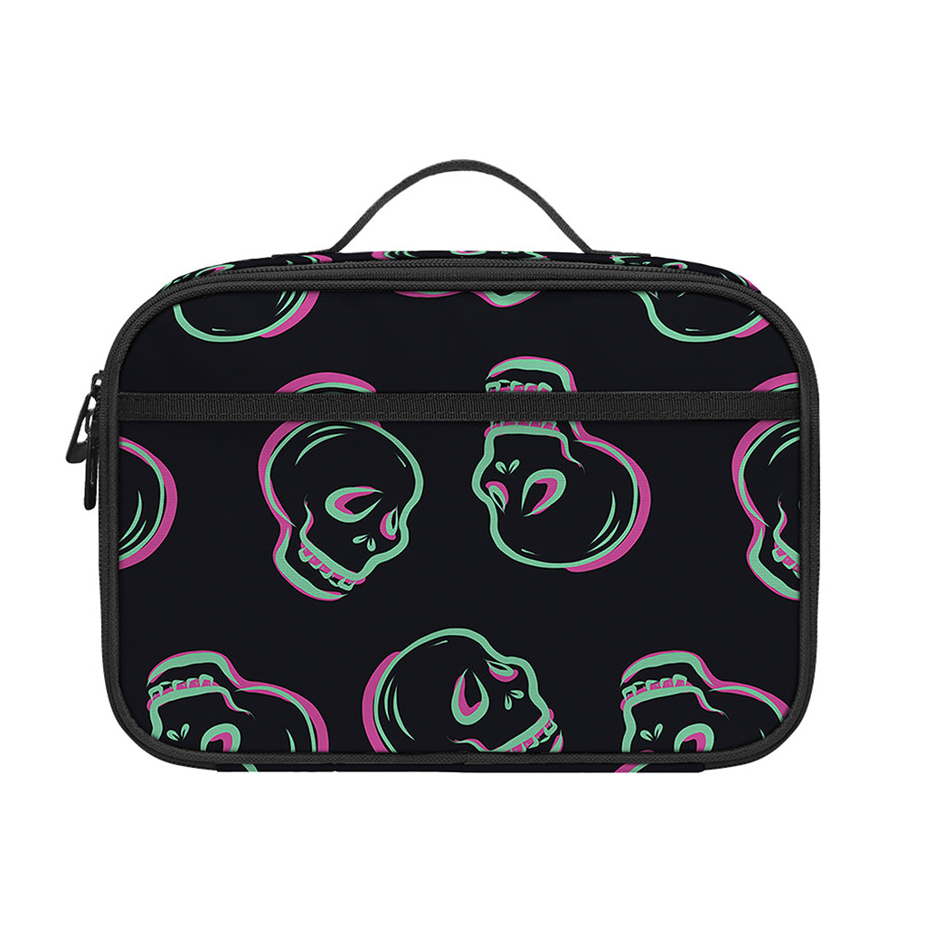Purple And Teal Skull Pattern Print Portable Lunch Bag