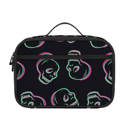Purple And Teal Skull Pattern Print Portable Lunch Bag