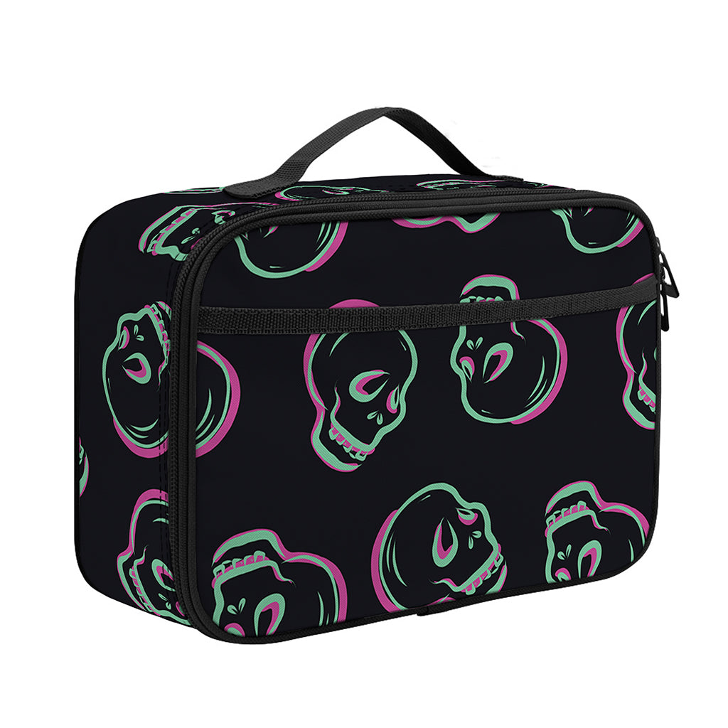 Purple And Teal Skull Pattern Print Portable Lunch Bag