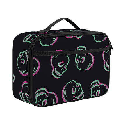 Purple And Teal Skull Pattern Print Portable Lunch Bag