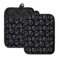 Purple And Teal Skull Pattern Print Pot Holders With Pocket
