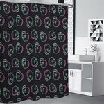 Purple And Teal Skull Pattern Print Premium Shower Curtain