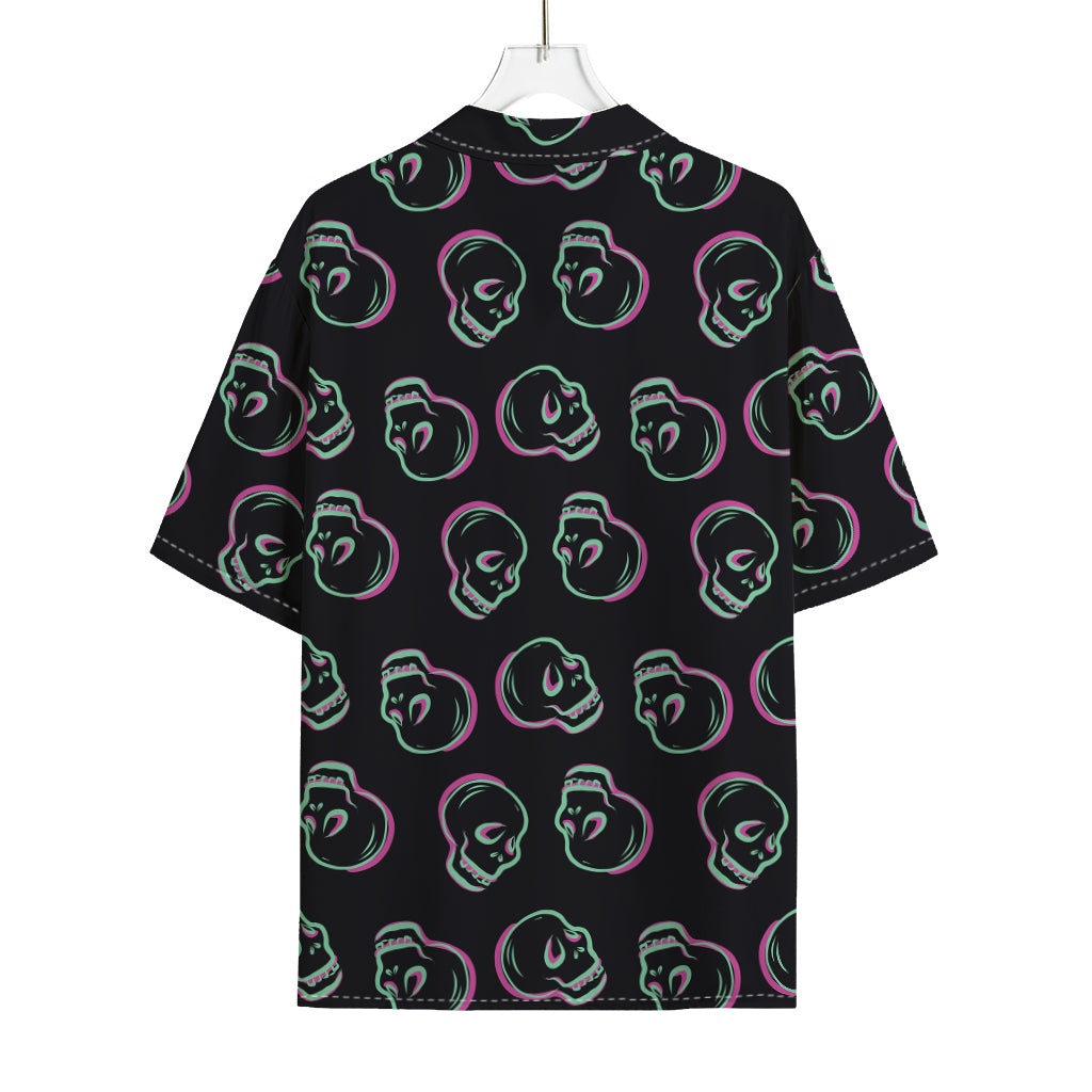 Purple And Teal Skull Pattern Print Rayon Hawaiian Shirt