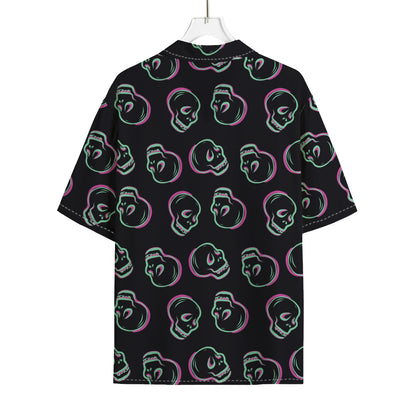 Purple And Teal Skull Pattern Print Rayon Hawaiian Shirt