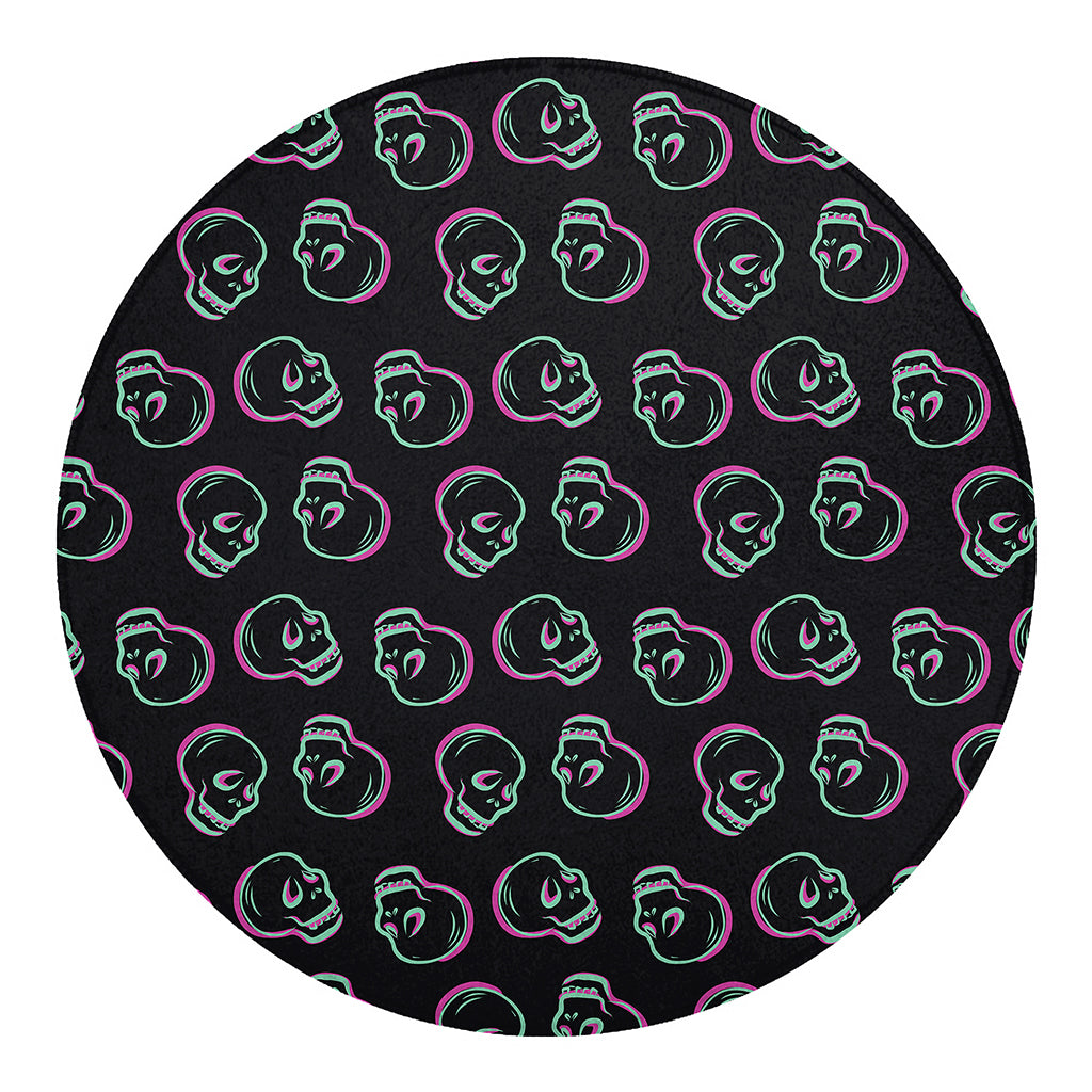 Purple And Teal Skull Pattern Print Round Blanket